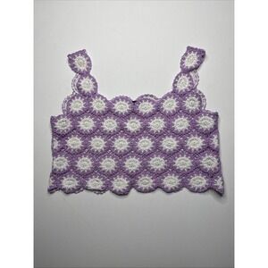 Crochet Cropped Top Sleeveless Julia by Love J Purple White Womens Size Large
